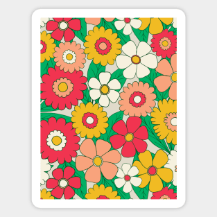 Groovy retro flower power pattern in red, green and yellow Magnet